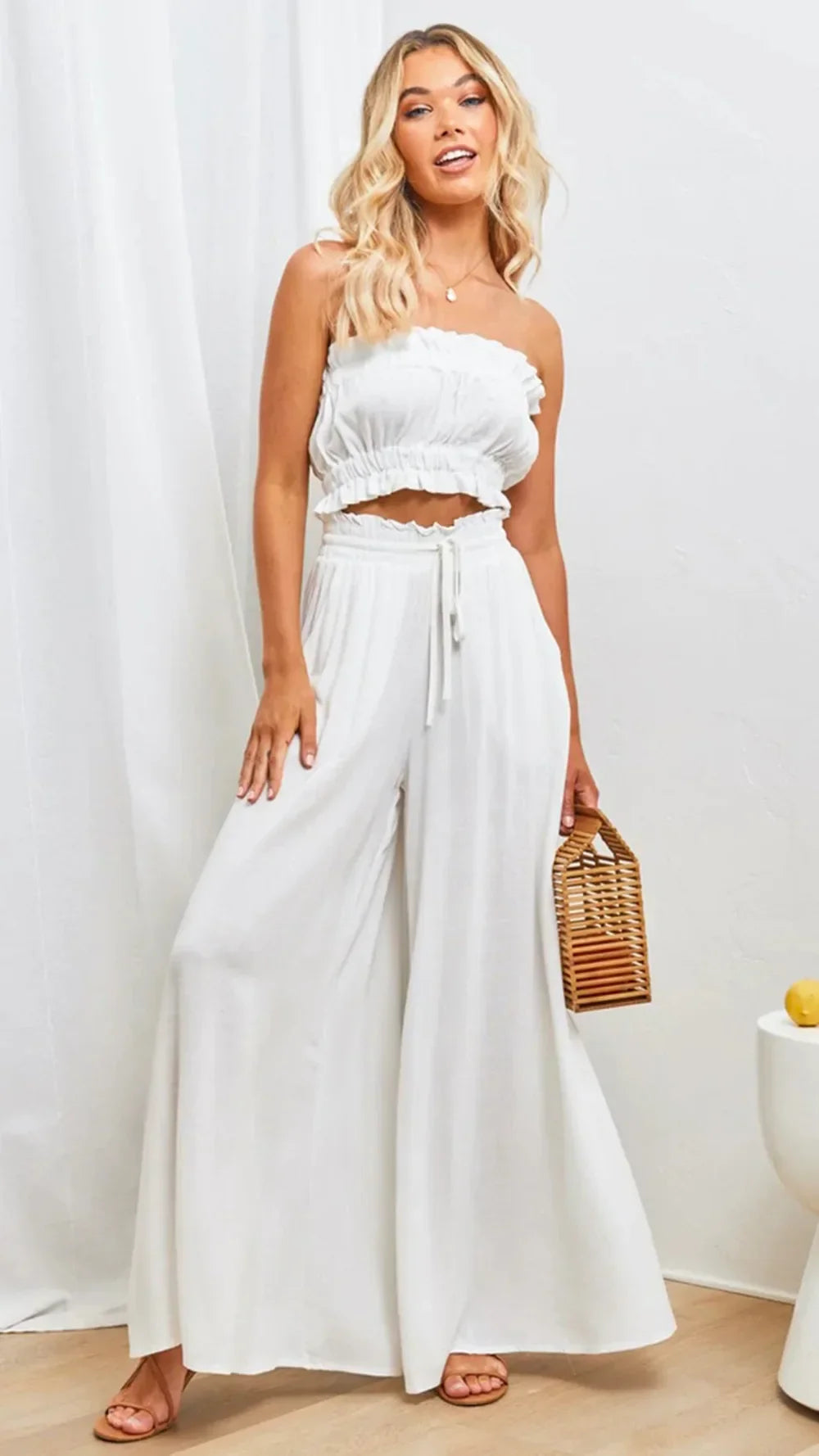 Loose Casual Wide Leg Pants - Piña Colada