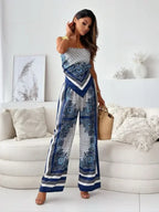 Satin Print Lace-Up Top & Wide-Leg - Piña Colada