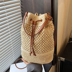 Braided Straw Bucket Bag - Piña Colada