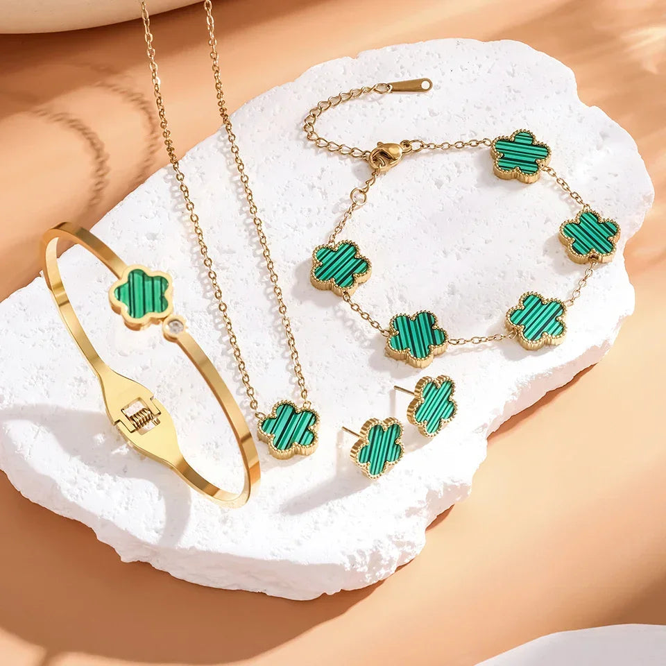 Flower Stainless Steel Jewelry Set for Women - Piña Colada