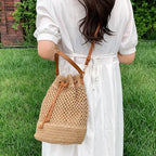 Braided Straw Bucket Bag - Piña Colada