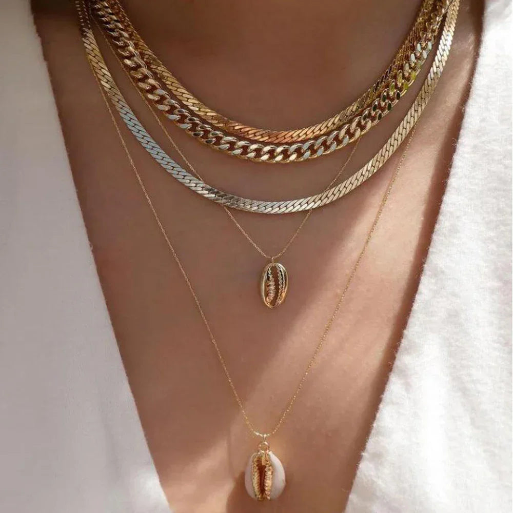 Boho Multi-Layer Gold Crystal Pendant Necklace Set - Piña Colada