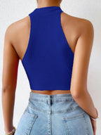 Backless Ribbed Knit Halter Crop Top – Slim Fit Casual Streetwear - Piña Colada