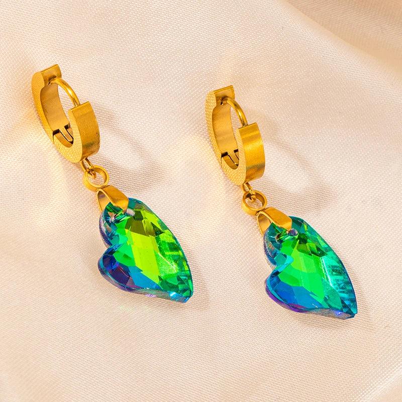 Colorful Crystal Star & Palm Drop Earrings - Piña Colada