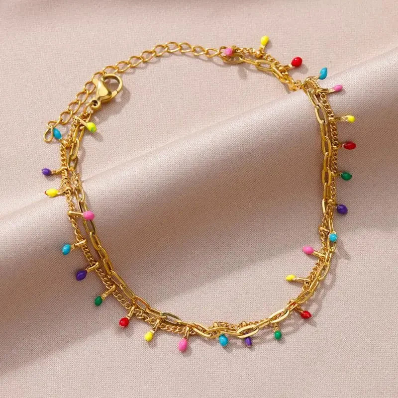 Stainless Steel Gold-Plated Anklet for Women - Piña Colada