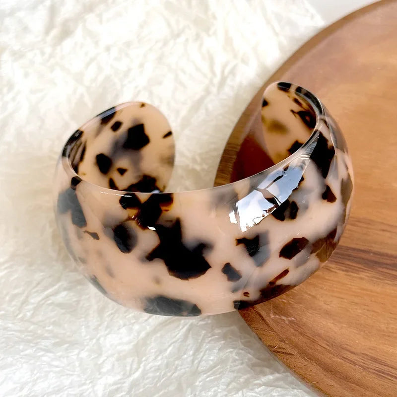 Leopard Print Resin Large Thick Cuff - Piña Colada