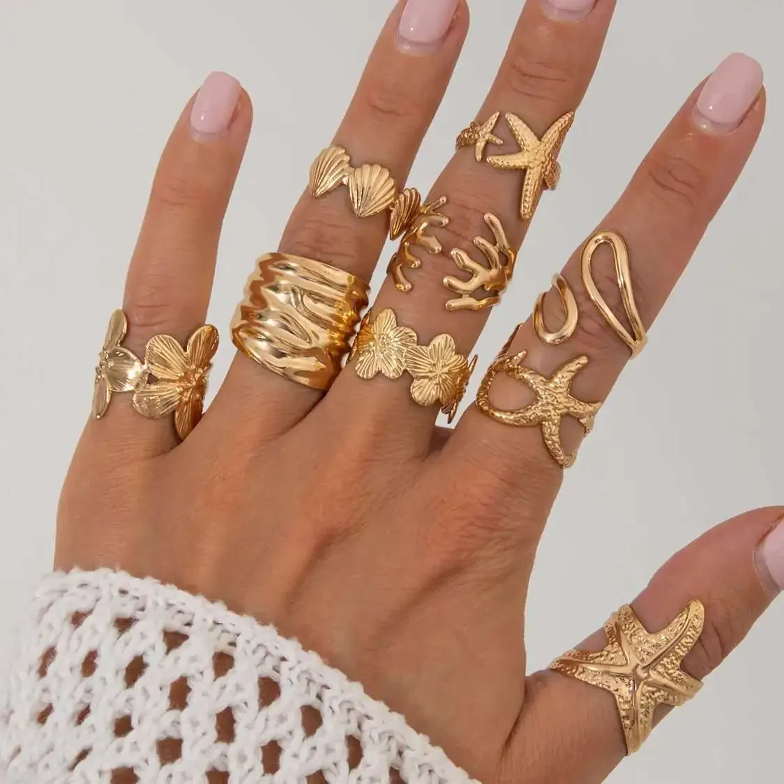 9Pcs/Set Rings Starfish Scallop - Piña Colada