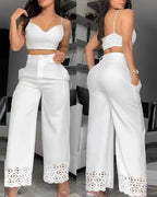 Hollow Crochet Detail Set – Casual Loose Fit Two-Piece - Piña Colada