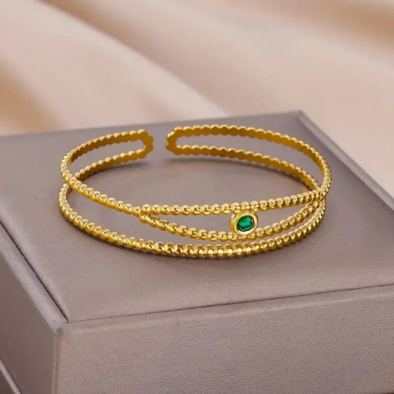 18K Gold-Plated Stainless Steel Cuff Bracelet for Women - Piña Colada