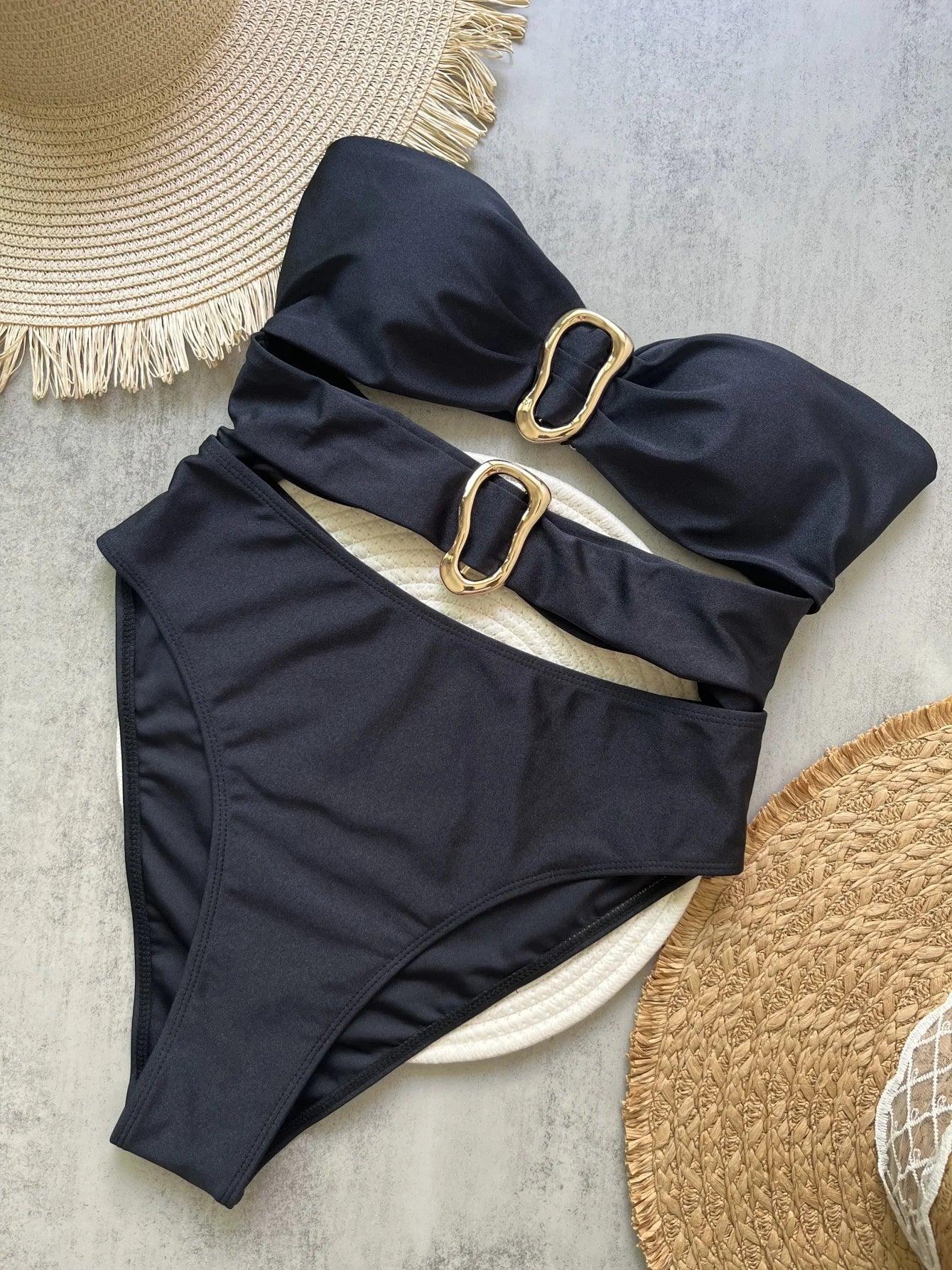 Metal Rings Cut Out Swimwear - Piña Colada