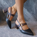Elegant Pointed Toe Chunky Heel Sandals - Piña Colada