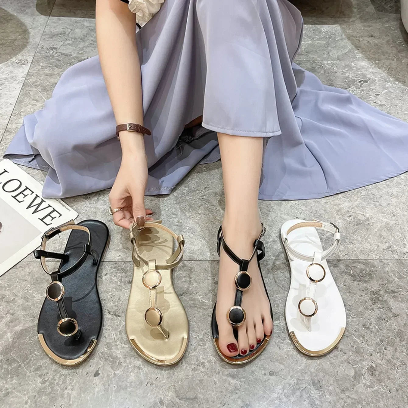Women Sandals New Summer Casual Flat Sandals Flip Flops - Piña Colada