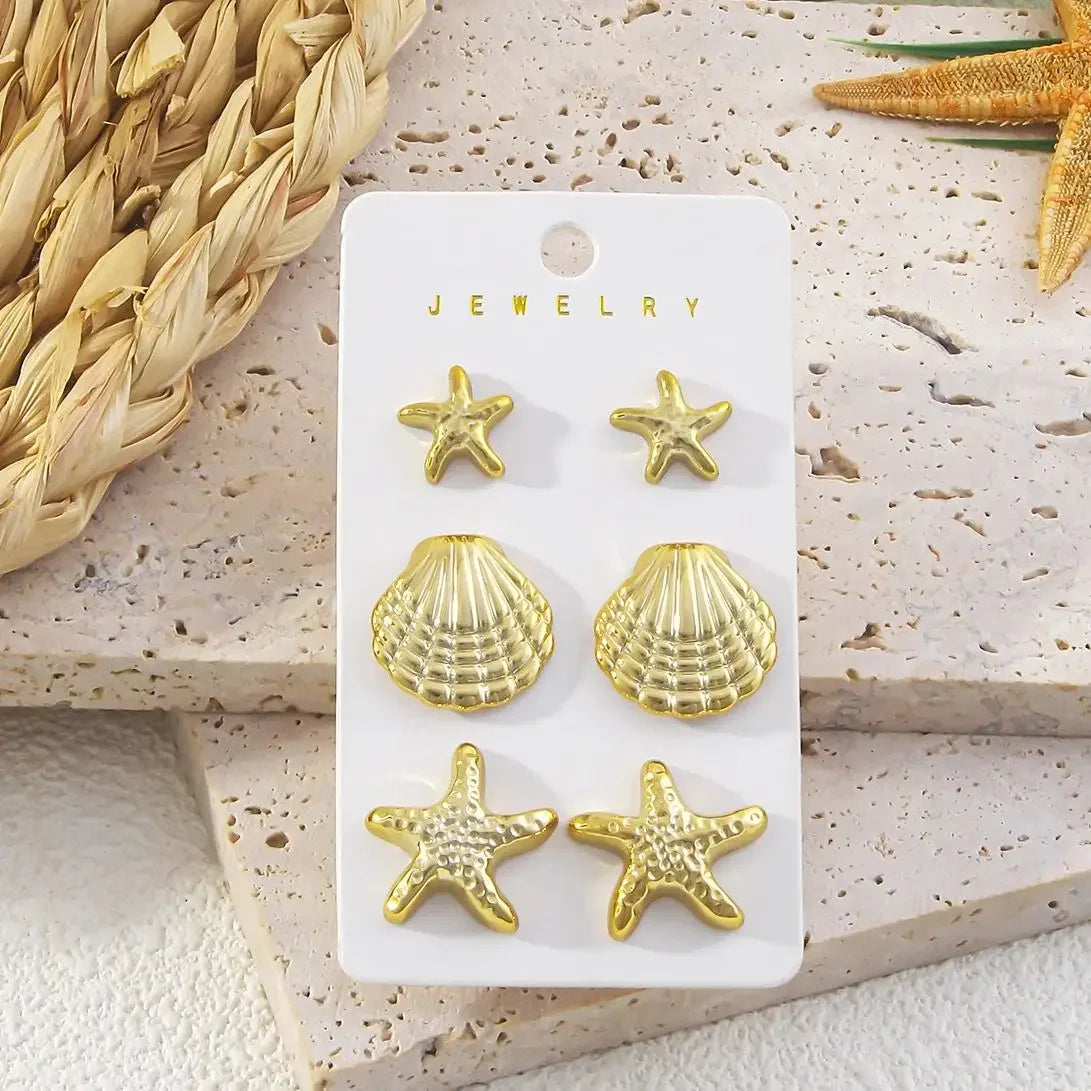 6Pcs Starfish Shell Stud Earrings - Piña Colada