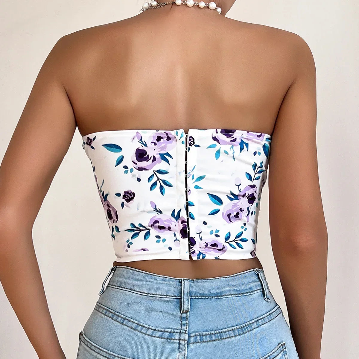 Off Shoulder Tank Top Low Cut Open Back - Piña Colada