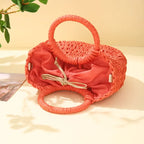 Straw Rattan Half-Moon Beach Handbag - Piña Colada