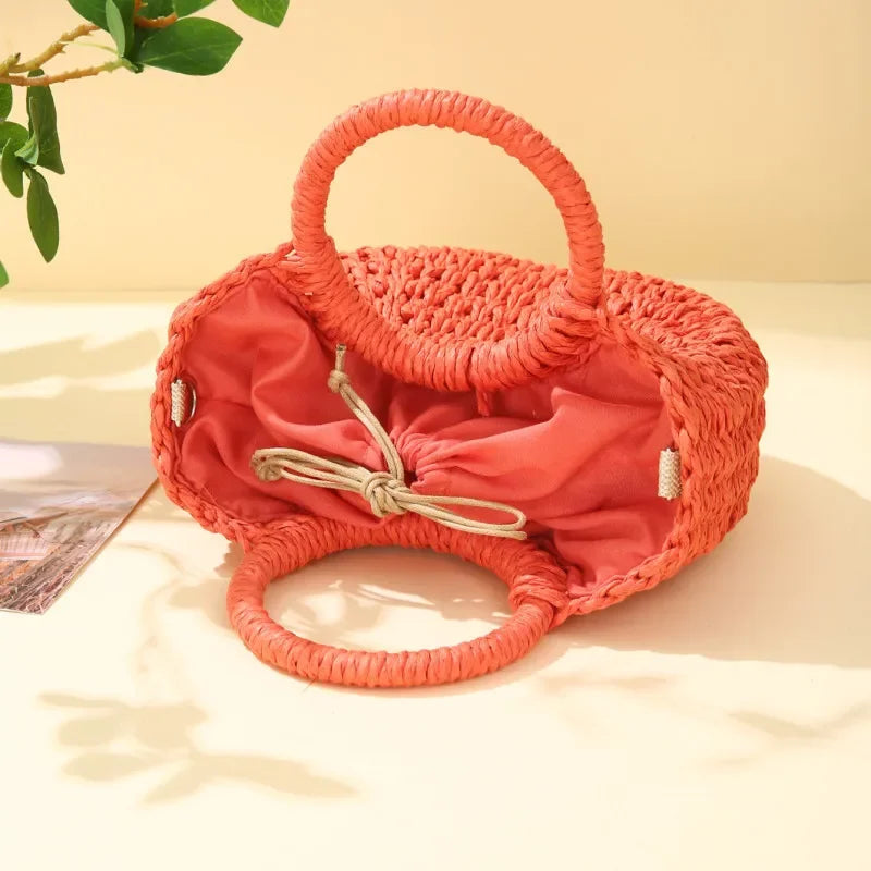 Straw Rattan Half-Moon Beach Handbag - Piña Colada