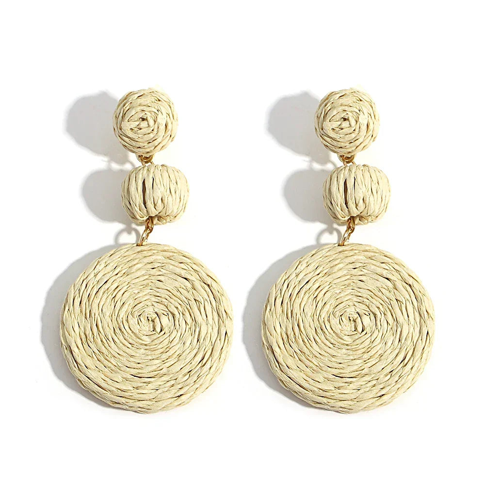 Boho Rattan Drop Earrings - Piña Colada