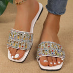 Crystal Boho Slide Sandals – White/Black - Piña Colada