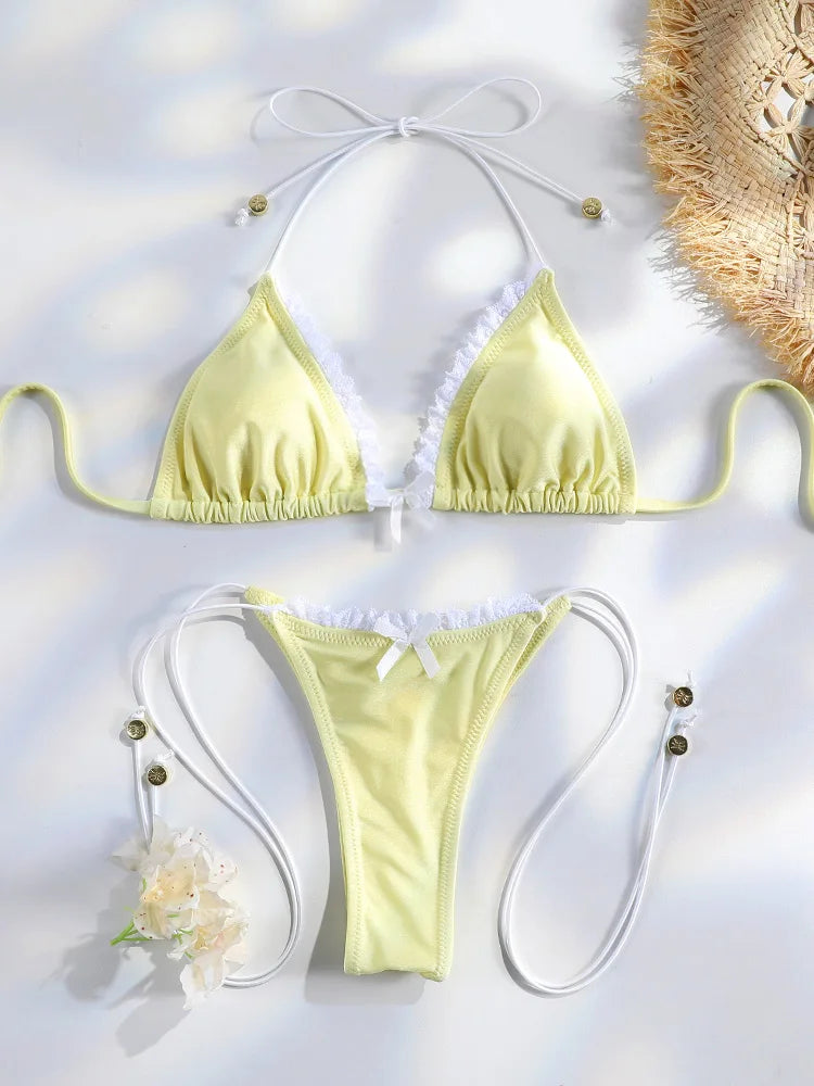 Floral Print Bordered Bikini Set