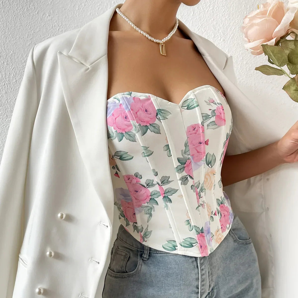 Off Shoulder Tank Top Low Cut Open Back - Piña Colada