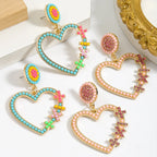 Handmade Rhinestone Heart Drop Earrings - Piña Colada