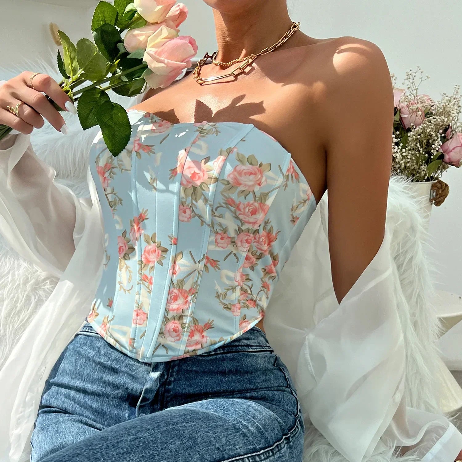 Off Shoulder Tank Top Low Cut Open Back - Piña Colada