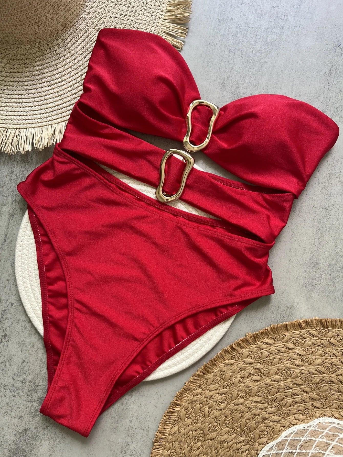 Metal Rings Cut Out Swimwear - Piña Colada