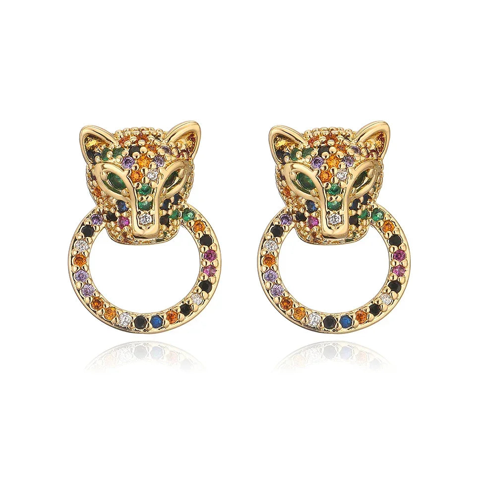 Leopard Head Stud Earrings - Piña Colada