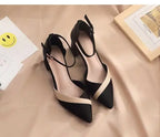 Square Heel Pointed Buckle PU Leather - Piña Colada