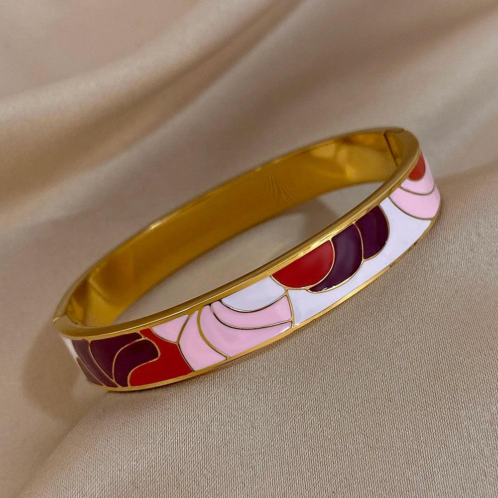 Geometric Pattern Cuff Bracelet - Piña Colada