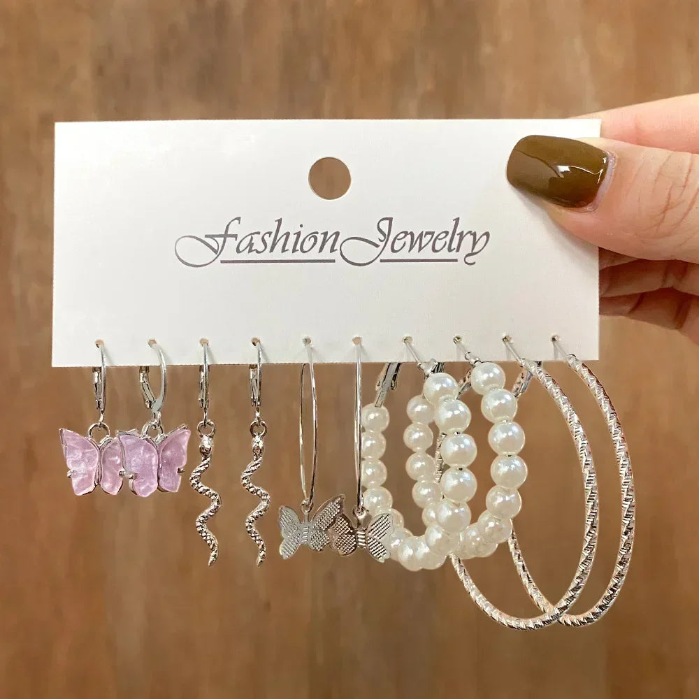 Pearl Hoop Earrings Set - Piña Colada