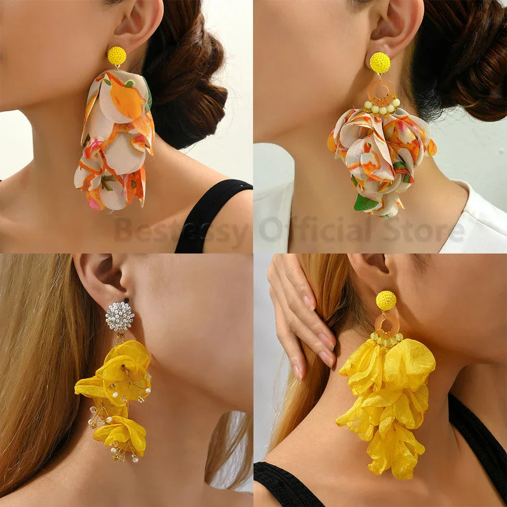 Boho Multicolor Cotton Flower Earrings - Piña Colada