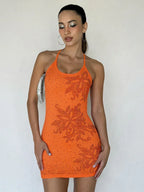 Rhinestone Crisscross Back Mini Dress - Piña Colada