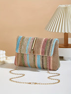 Chic Rainbow Stripe Straw Crossbody - Piña Colada