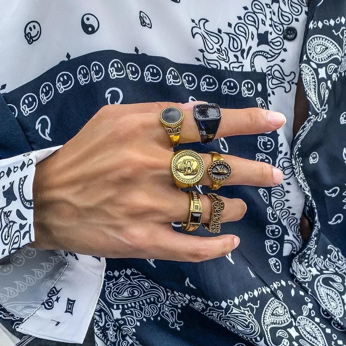 9Pcs/Set Vintage Gold Rings Set - Piña Colada