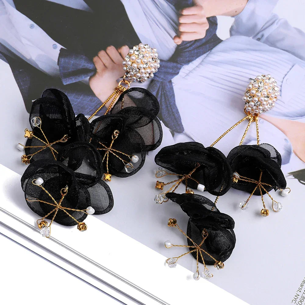 Lace Flower Cotton Drop Earrings - Piña Colada