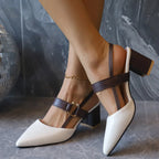 Elegant Pointed Toe Chunky Heel Sandals - Piña Colada