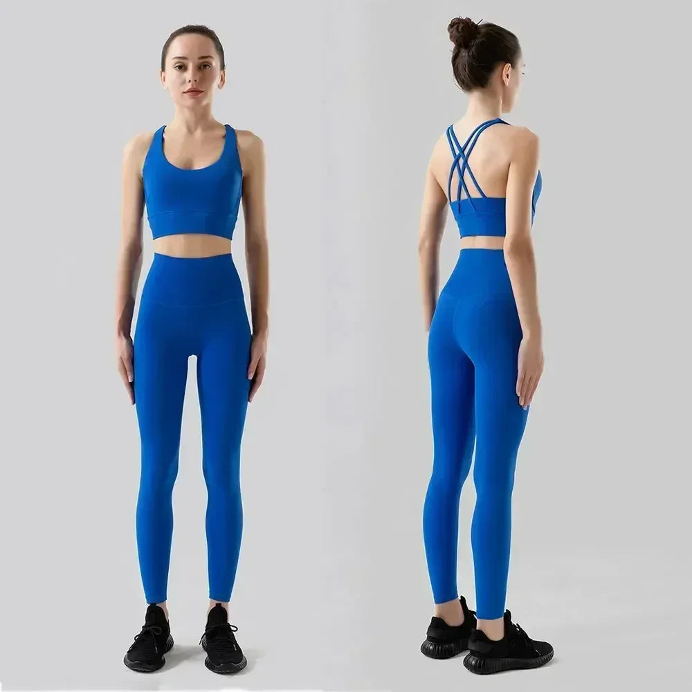 High-Waist Sports Leggings with Phone Pocket Set - Piña Colada