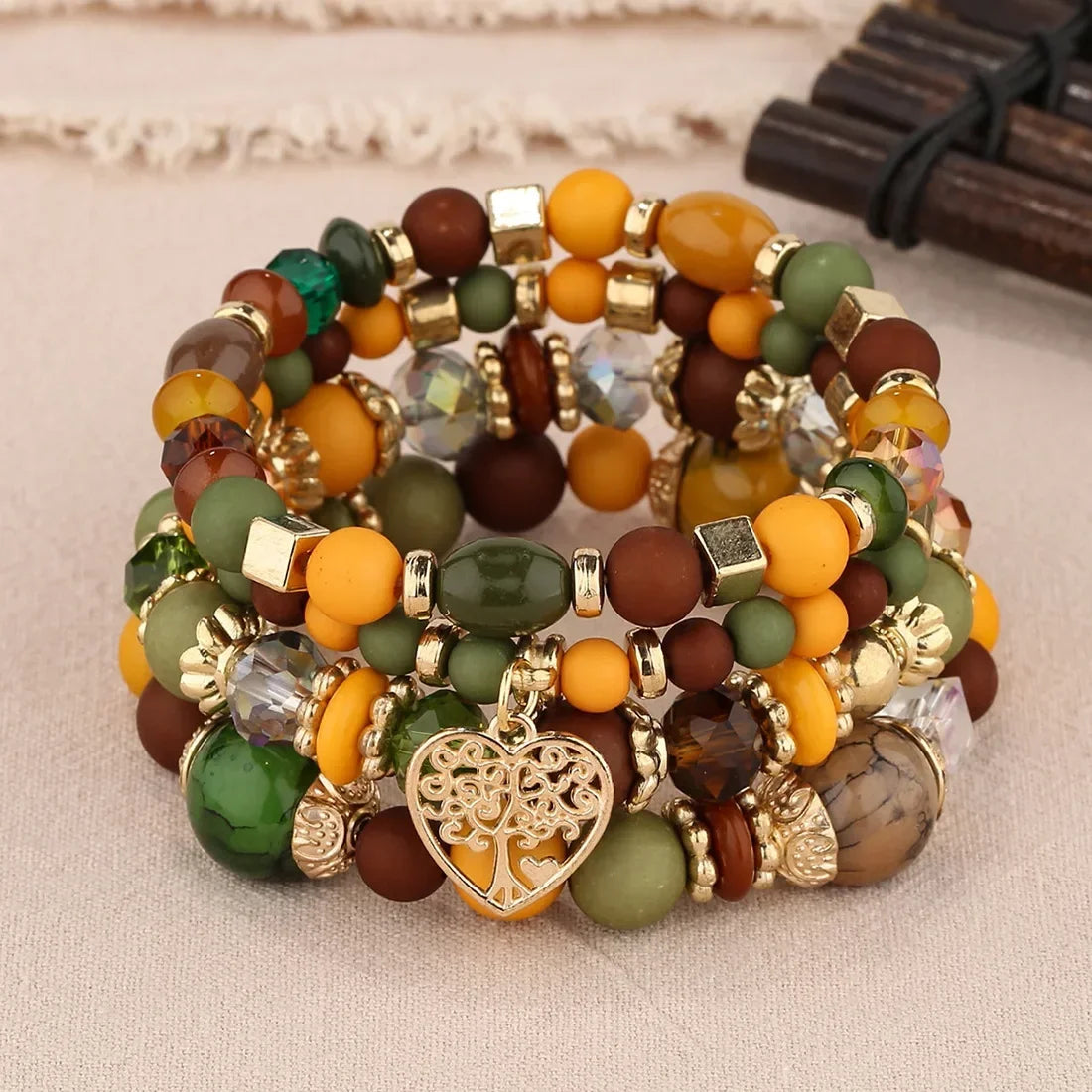 Boho Acrylic Beads Bracelet Set - Piña Colada