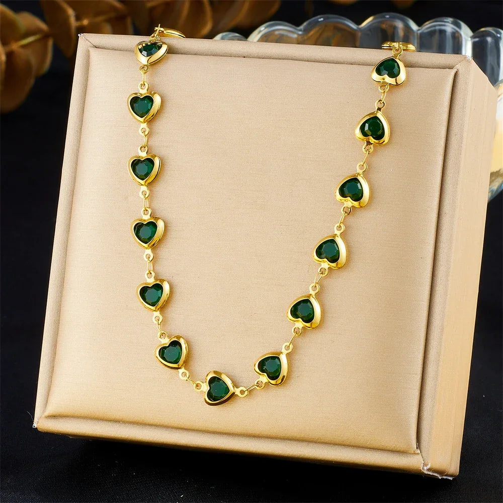 316L Stainless Steell Colour Heart Rhinestones - Piña Colada