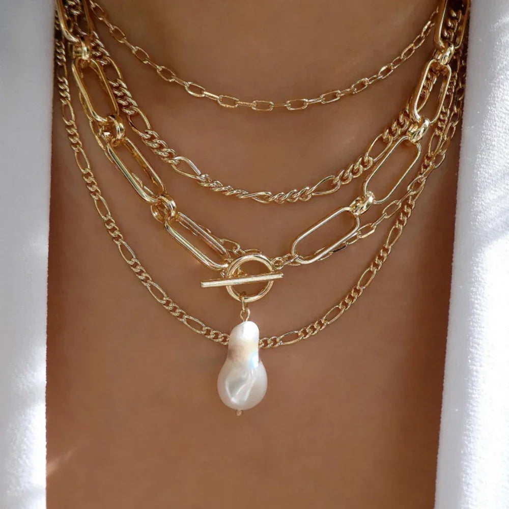 Boho Multi-Layer Gold Crystal Pendant Necklace Set - Piña Colada