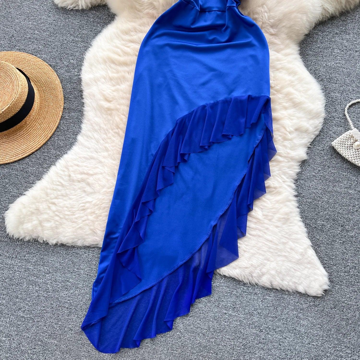 Strapless Hollow Out Mid-Calf Dress - Piña Colada