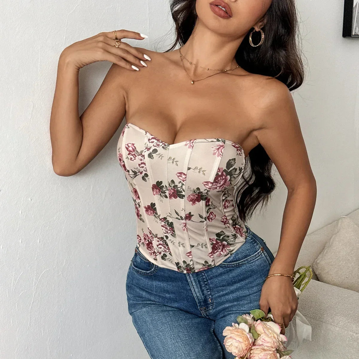 Off Shoulder Tank Top Low Cut Open Back - Piña Colada