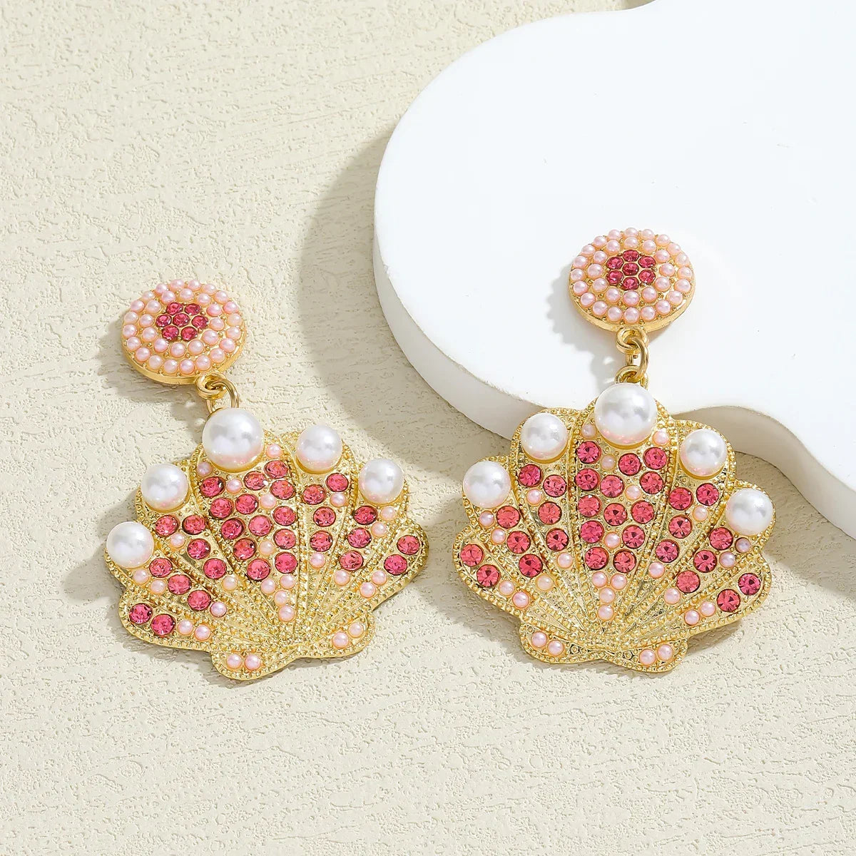 Bling Faux Pearl Shell Drop Earrings - Piña Colada