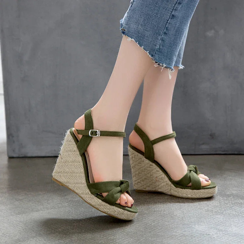 Velvet Wedge Sandals – Ultra High Platform Summer Heels - Piña Colada