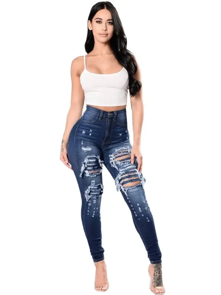 High Waist Ripped Jeans Skinny - Piña Colada