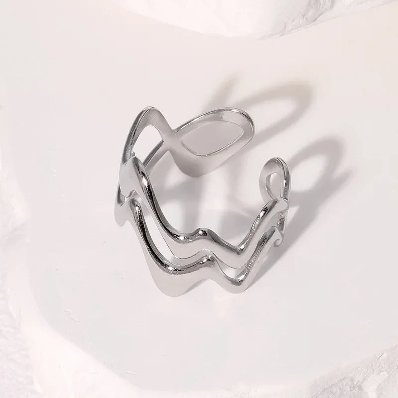 Stainless Steel Irregular Wave Ring - Piña Colada