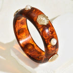 Resin Pearl Shell Wide Bangles - Piña Colada