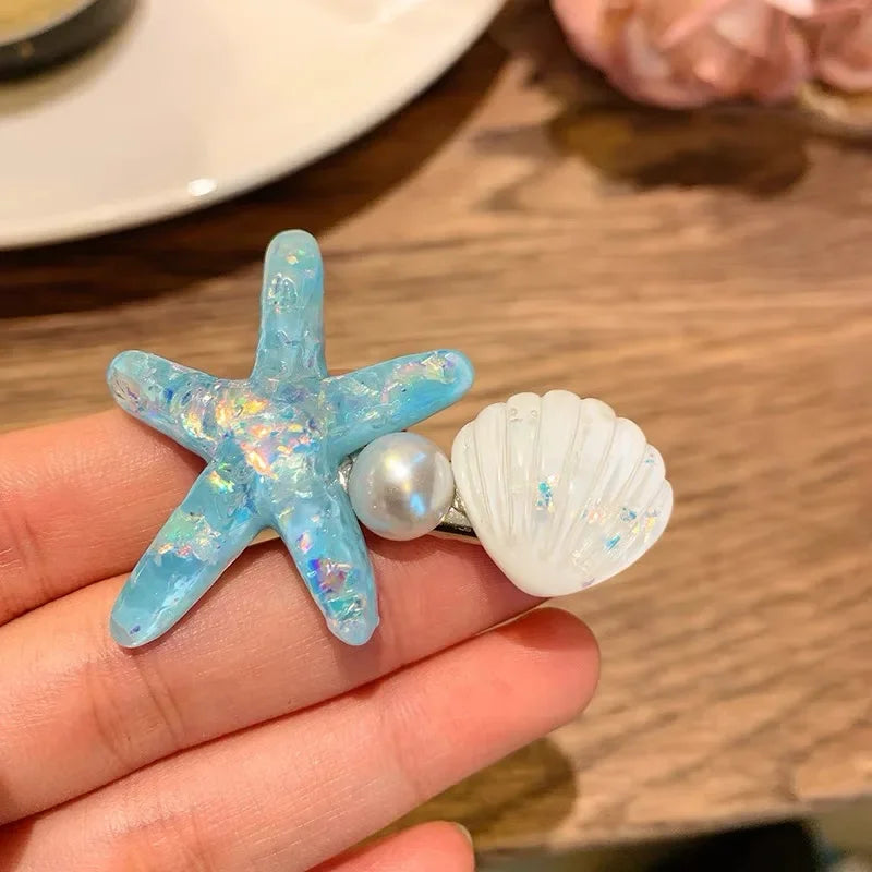 2PCS Elegant Starfish Star Shell Hair Clips - Piña Colada