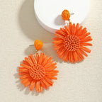 Boho Handmade Rattan Drop Earrings Flower - Piña Colada